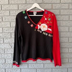 Berek Christmas V-neck long sleeve sweater. Size M